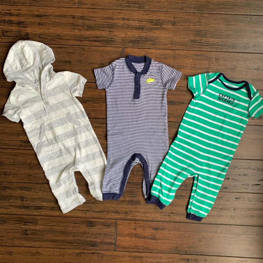 Lot of 3 long pant short sleeve rompers